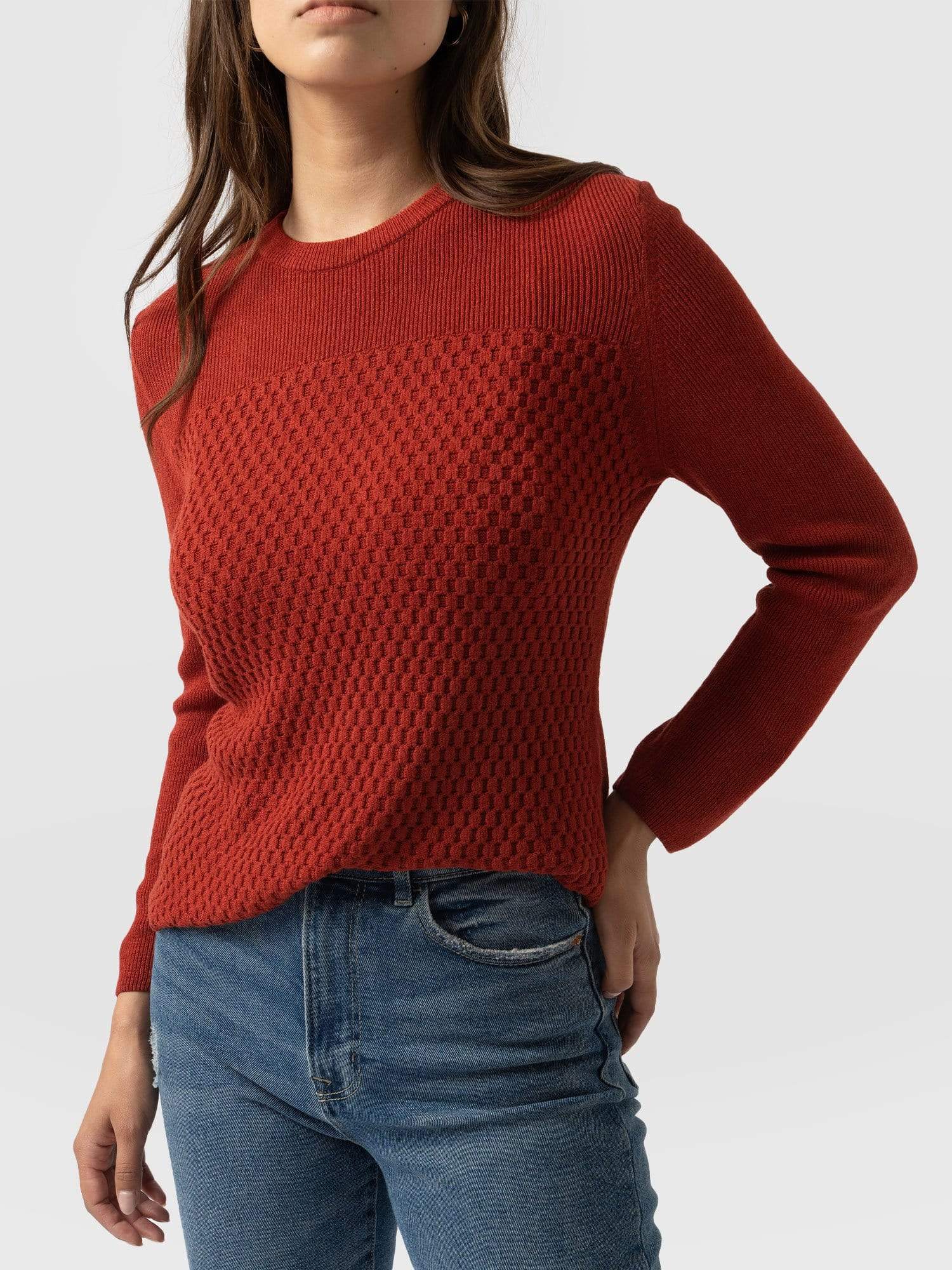 Honeycomb Rib Jumper Orange - Women's Jumpers | Saint + Sofia® EU